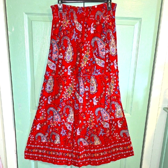 Bila Dresses & Skirts - Bila Red Paisley Maxi Skirt (Size L) NWOT  Wide Elastic Waist Band - Beautiful